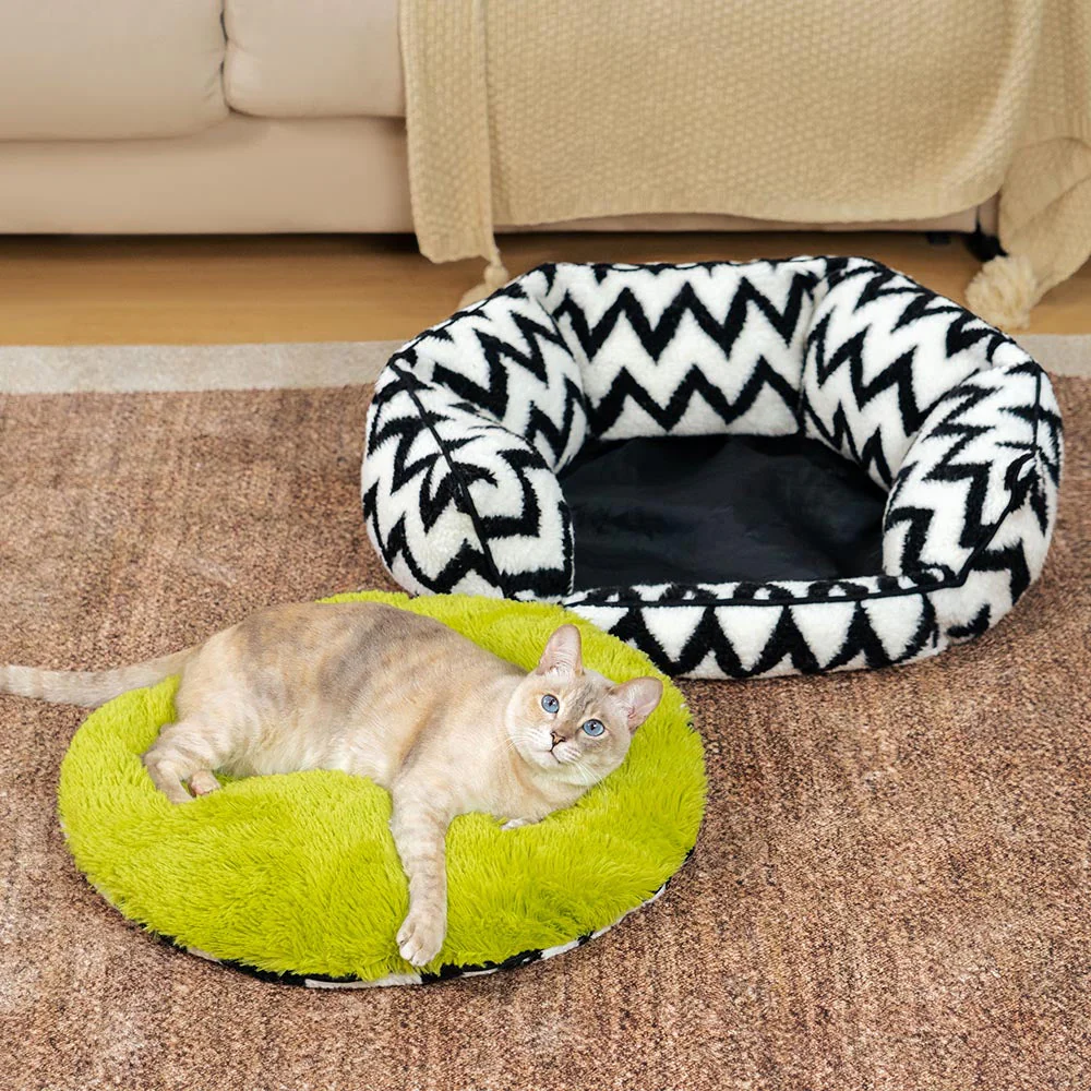 Plush Retreat Chevron Cat Bed-The Warm Hugger - Image 9