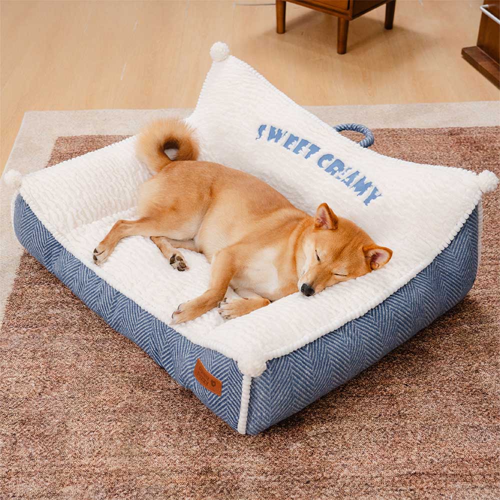 Plush Washable Bolster Dog Sofa Bed - Sweet Creamy - Image 2