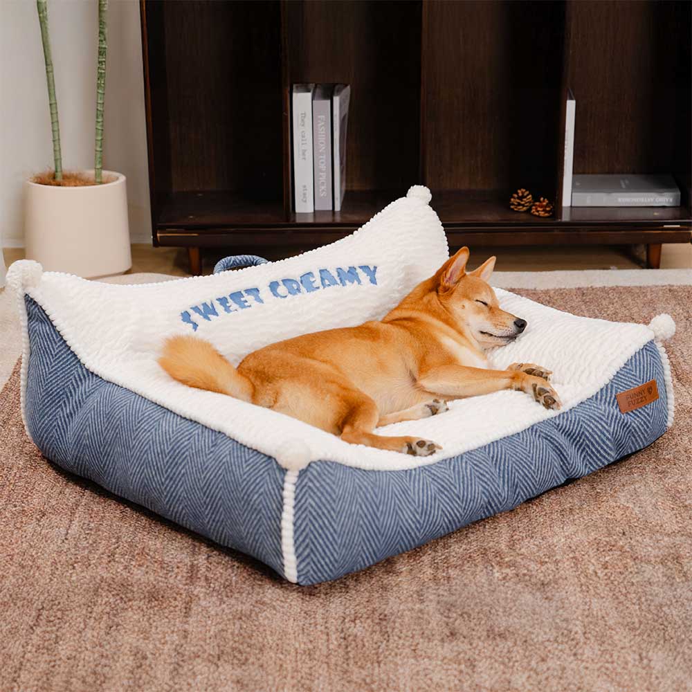 Plush Washable Bolster Dog Sofa Bed - Sweet Creamy - Image 4