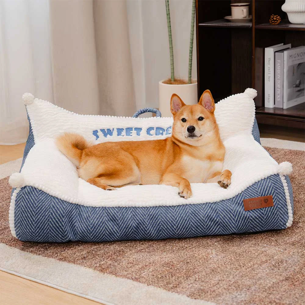 Plush Washable Bolster Dog Sofa Bed - Sweet Creamy - Image 5