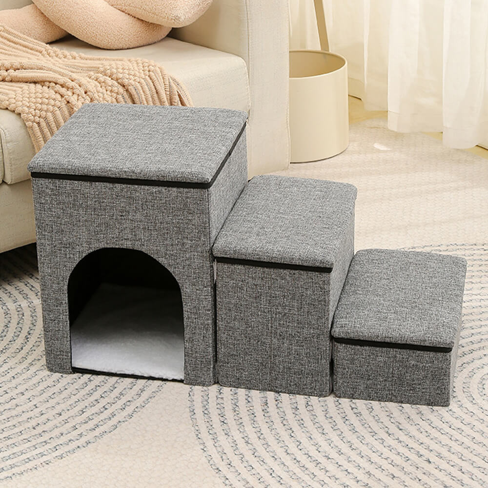 Portable Multi-Functional Foldable Dog Stairs with Storage and Condo - Image 10