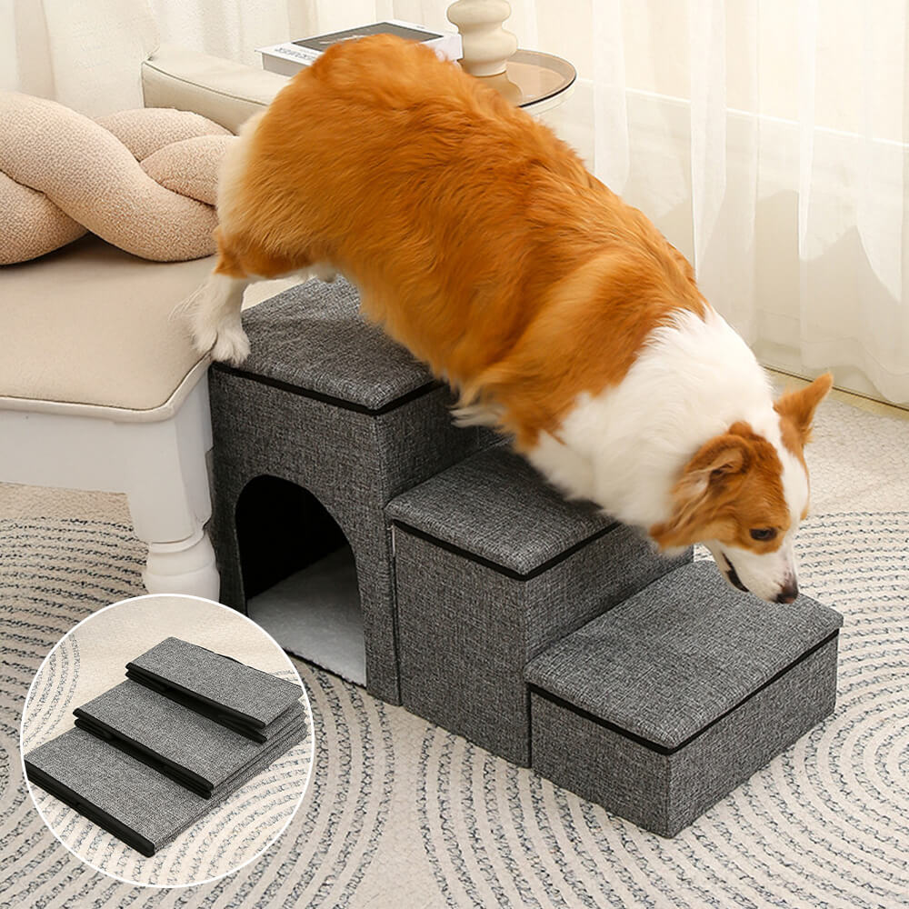 Portable Multi-Functional Foldable Dog Stairs with Storage and Condo - Image 5