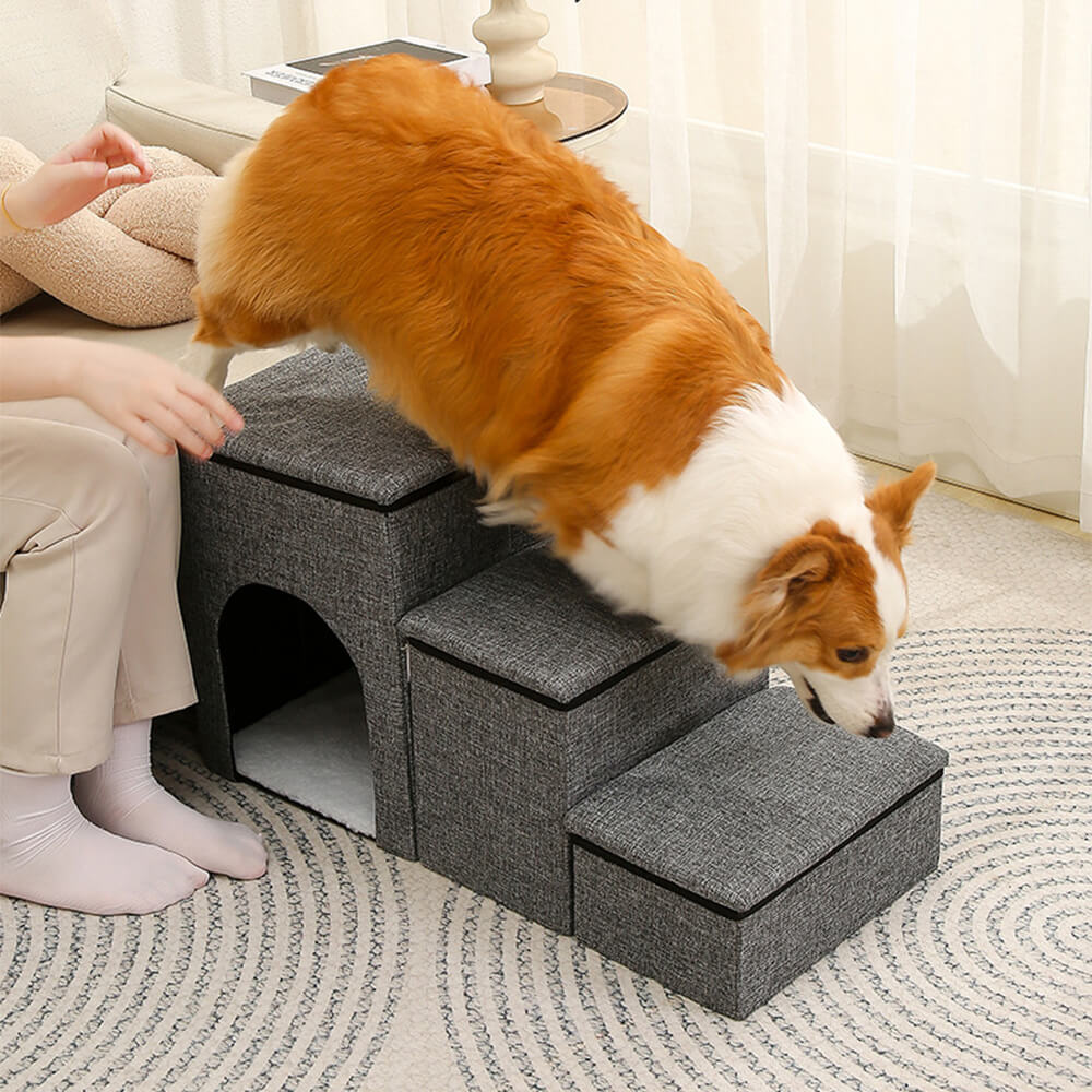 Portable Multi-Functional Foldable Dog Stairs with Storage and Condo - Image 7