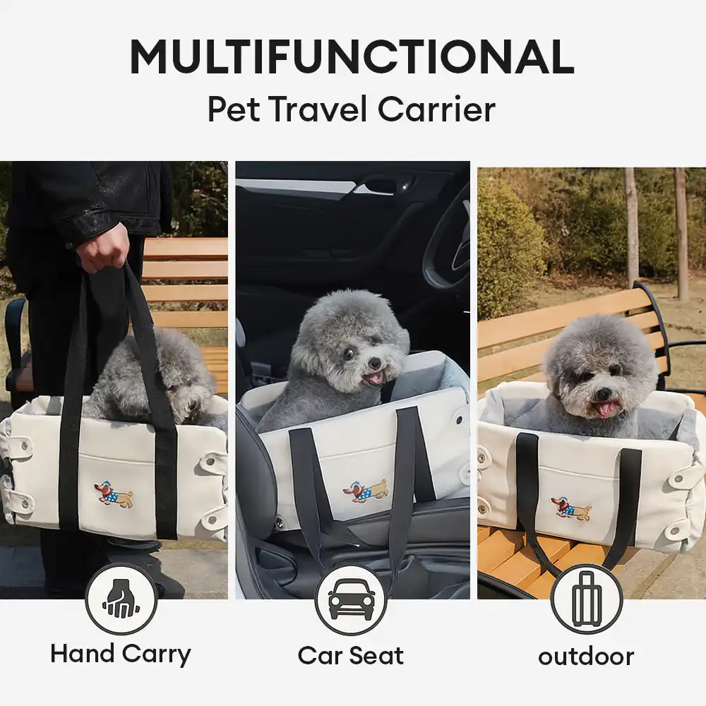 Portable Travel Faux Leather Waterproof Center Console Pet Car Seat - Image 2