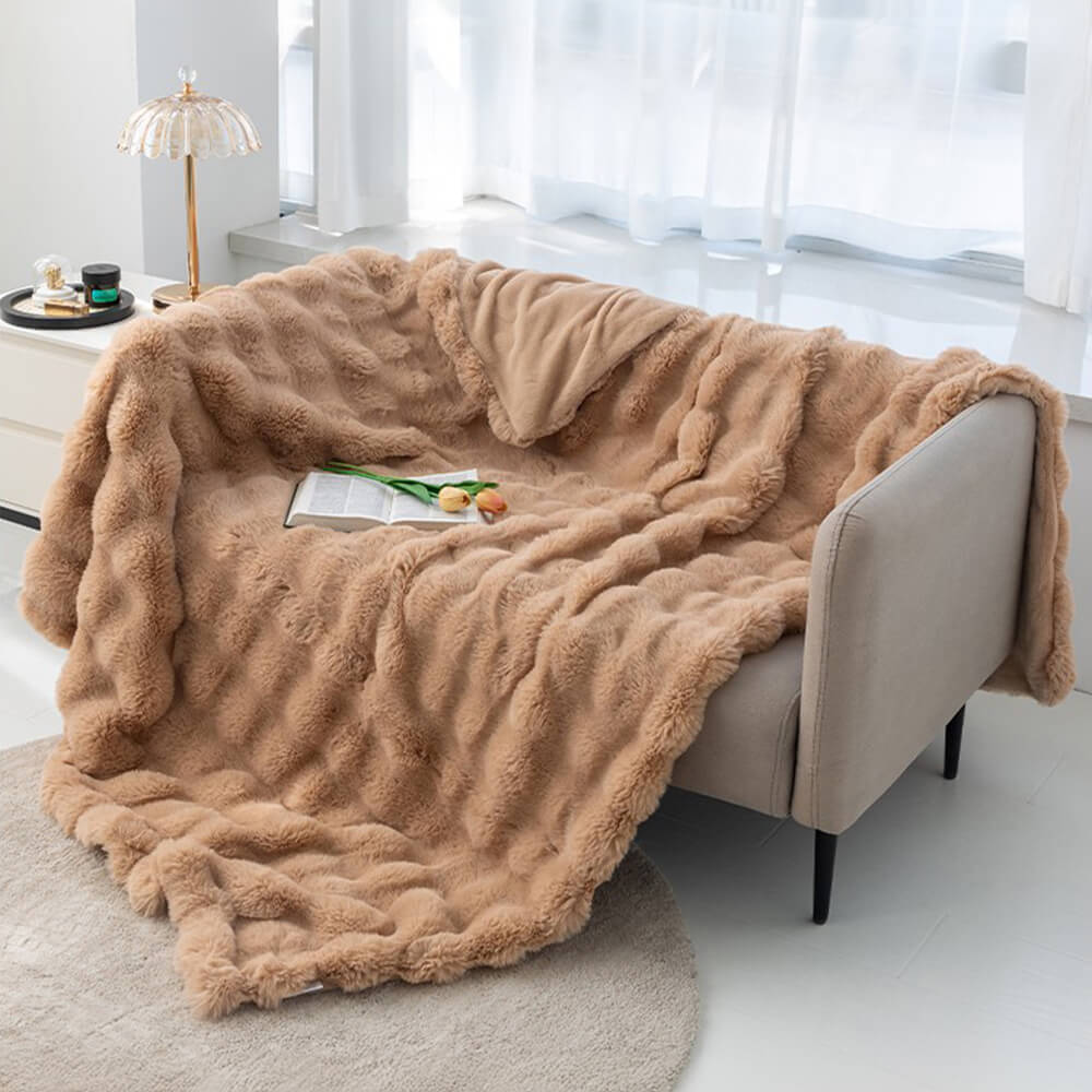 Premium Bubble Double Layer Thickened Faux Rabbit Fur Blanket - Image 13