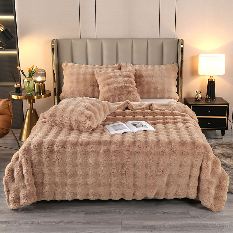 Premium Bubble Double Layer Thickened Faux Rabbit Fur Blanket - Image 17