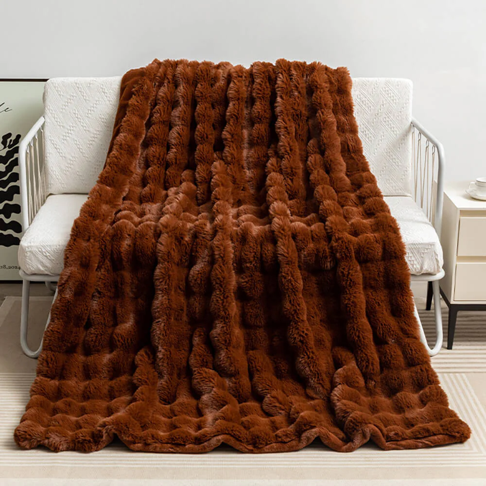 Premium Bubble Double Layer Thickened Faux Rabbit Fur Blanket - Image 20