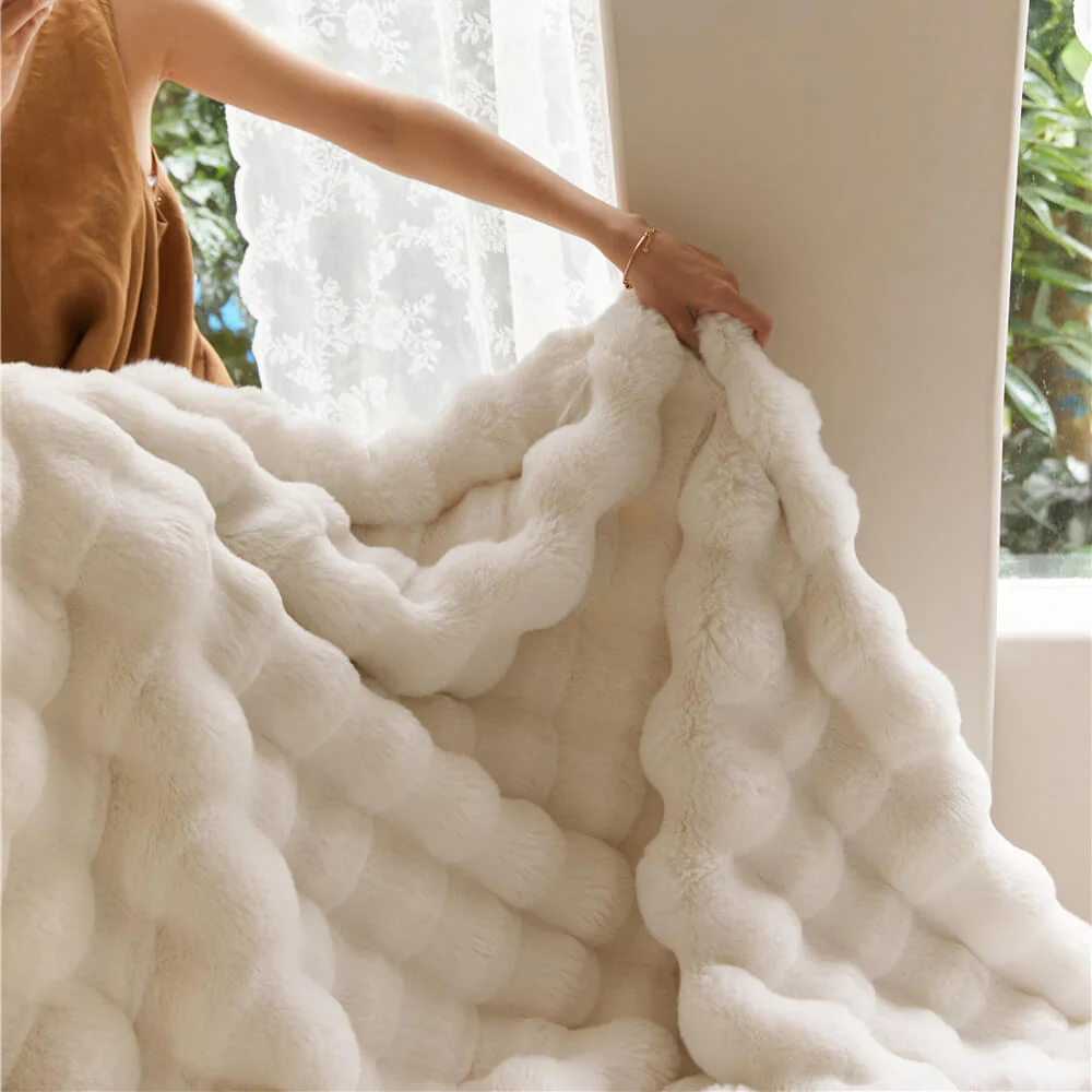Premium Bubble Double Layer Thickened Faux Rabbit Fur Blanket - Image 3