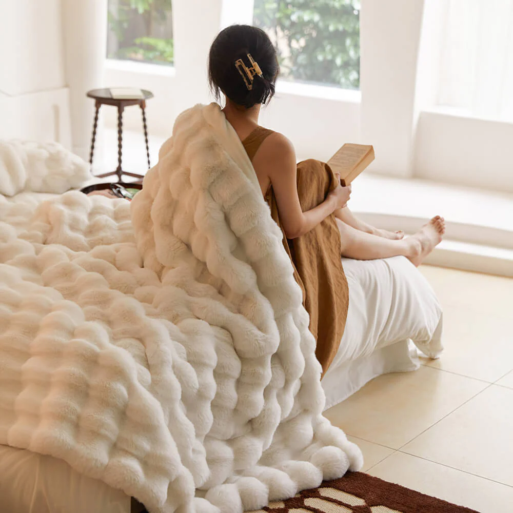 Premium Bubble Double Layer Thickened Faux Rabbit Fur Blanket - Image 4