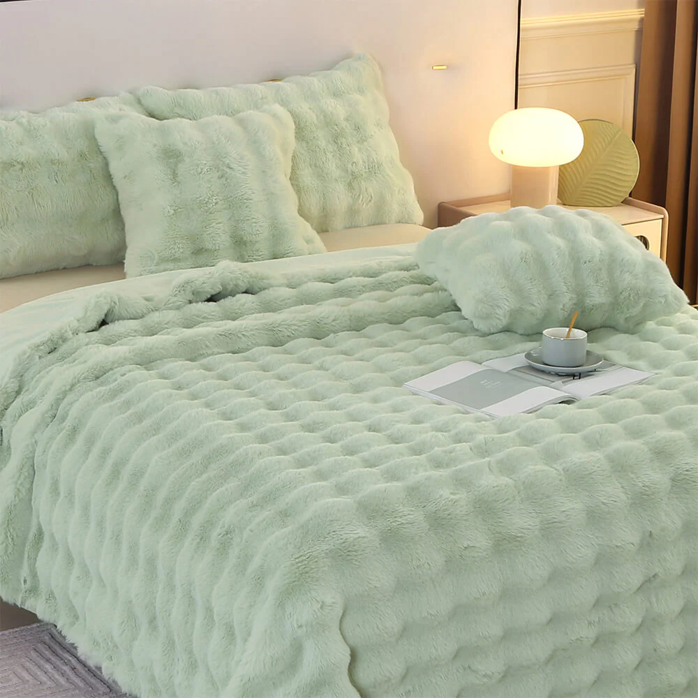 Premium Bubble Double Layer Thickened Faux Rabbit Fur Blanket - Image 7
