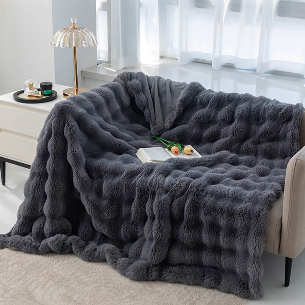 Premium Bubble Double Layer Thickened Faux Rabbit Fur Blanket - Image 9