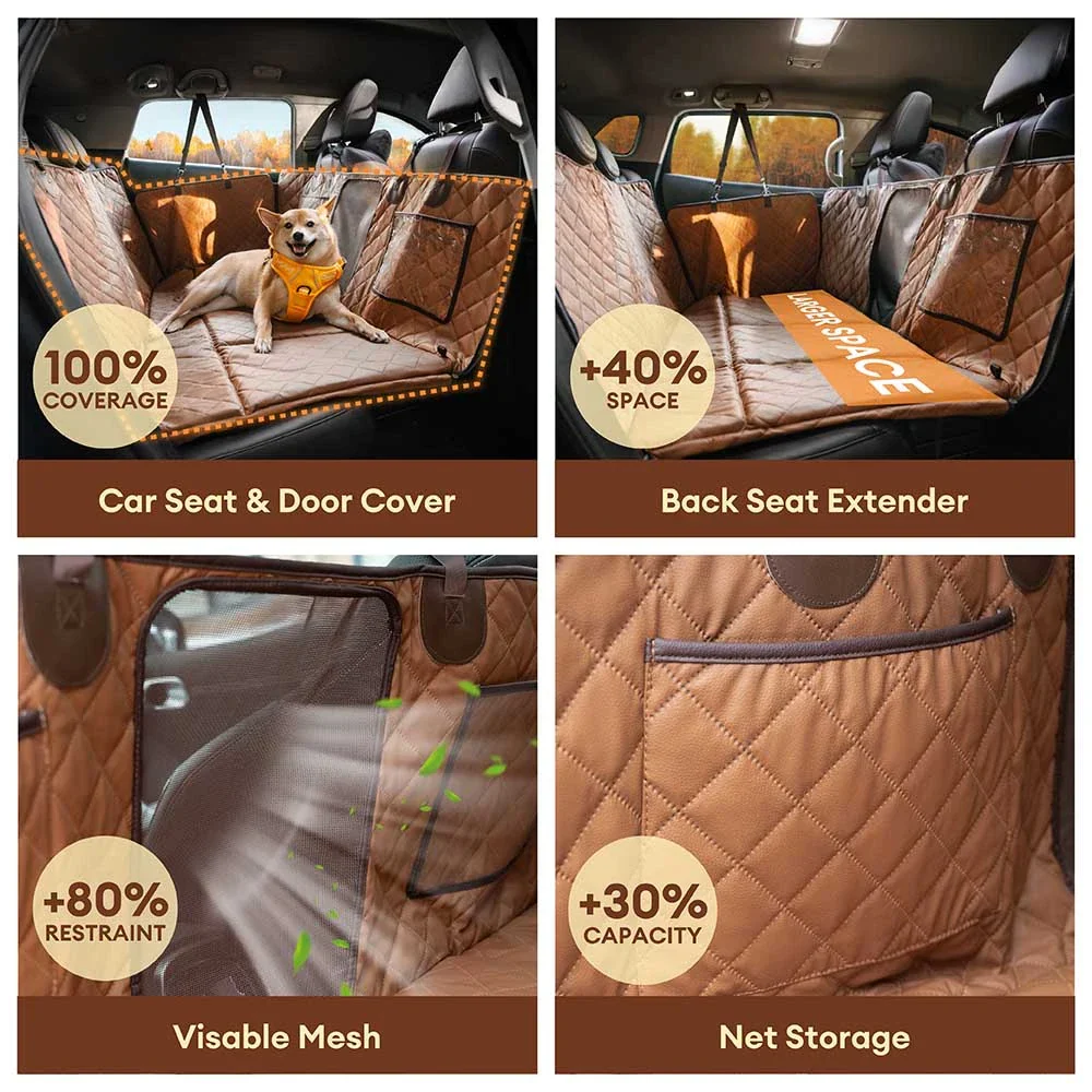 Premium Faux Leather Water-repellent Hammock Dog Car Seat Cover - RideProtector - Image 4