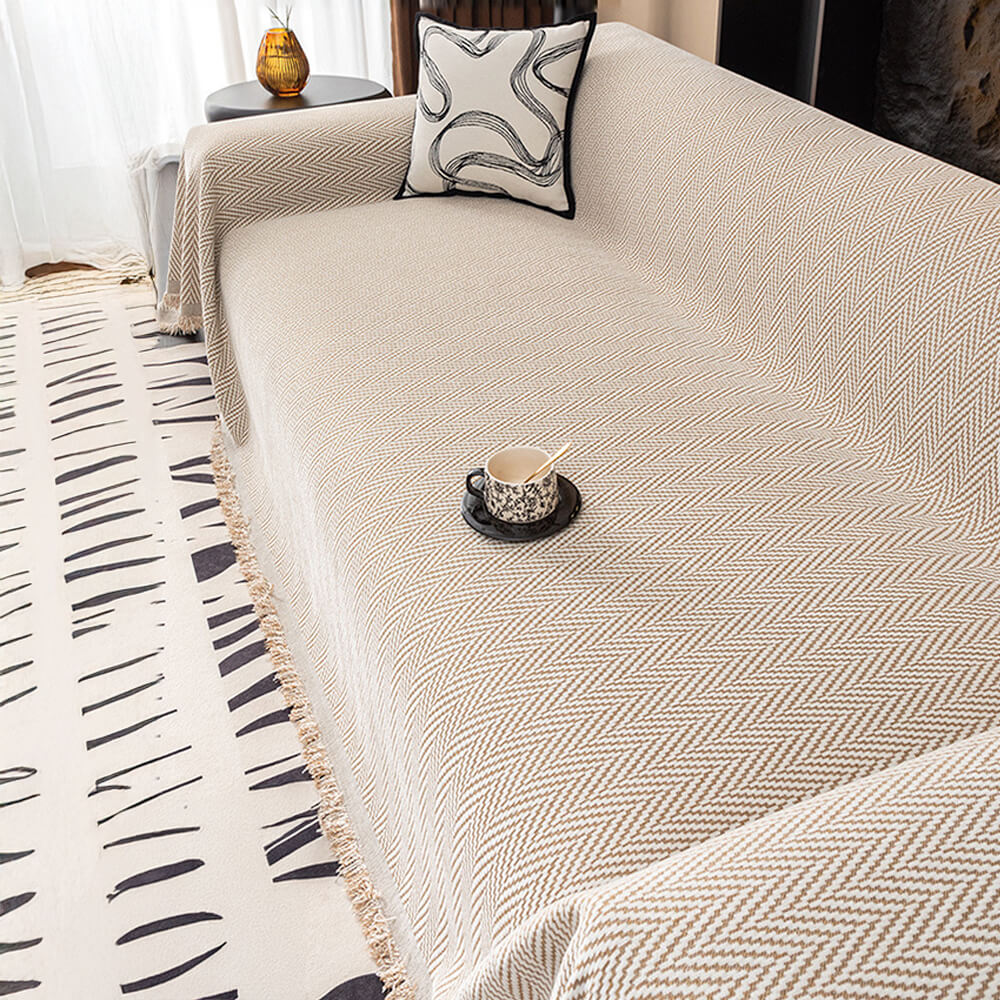 Premium Herringbone Chenille Fringe Full Coverage Couch Cover - Image 10