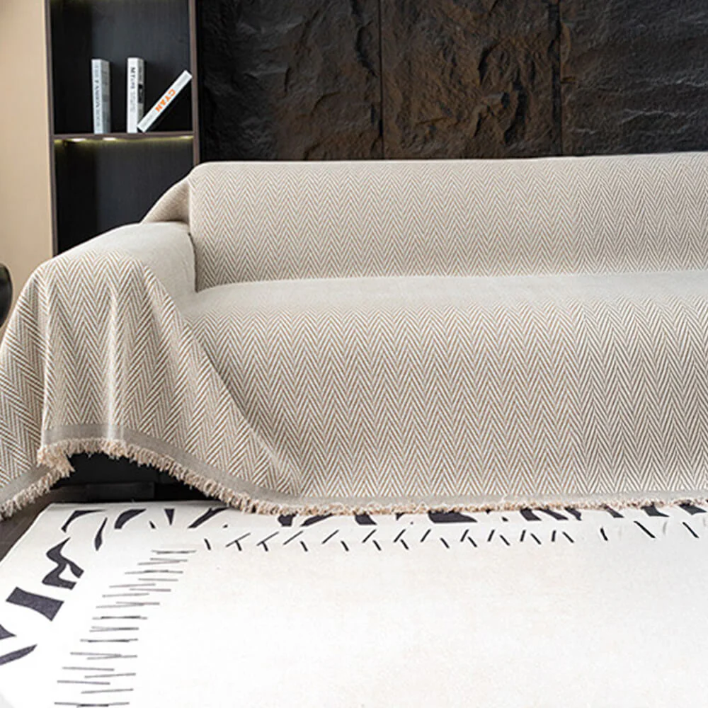 Premium Herringbone Chenille Fringe Full Coverage Couch Cover - Image 11