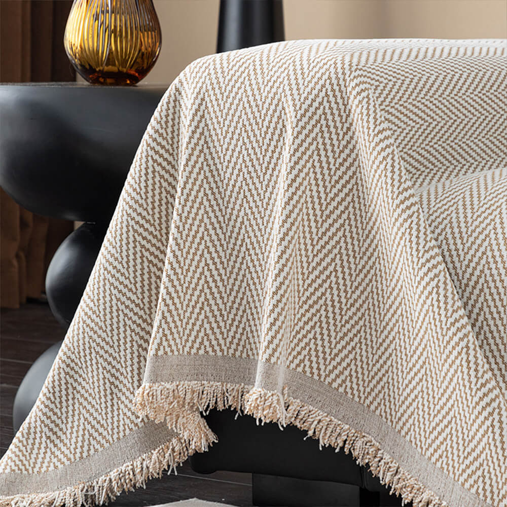 Premium Herringbone Chenille Fringe Full Coverage Couch Cover - Image 13