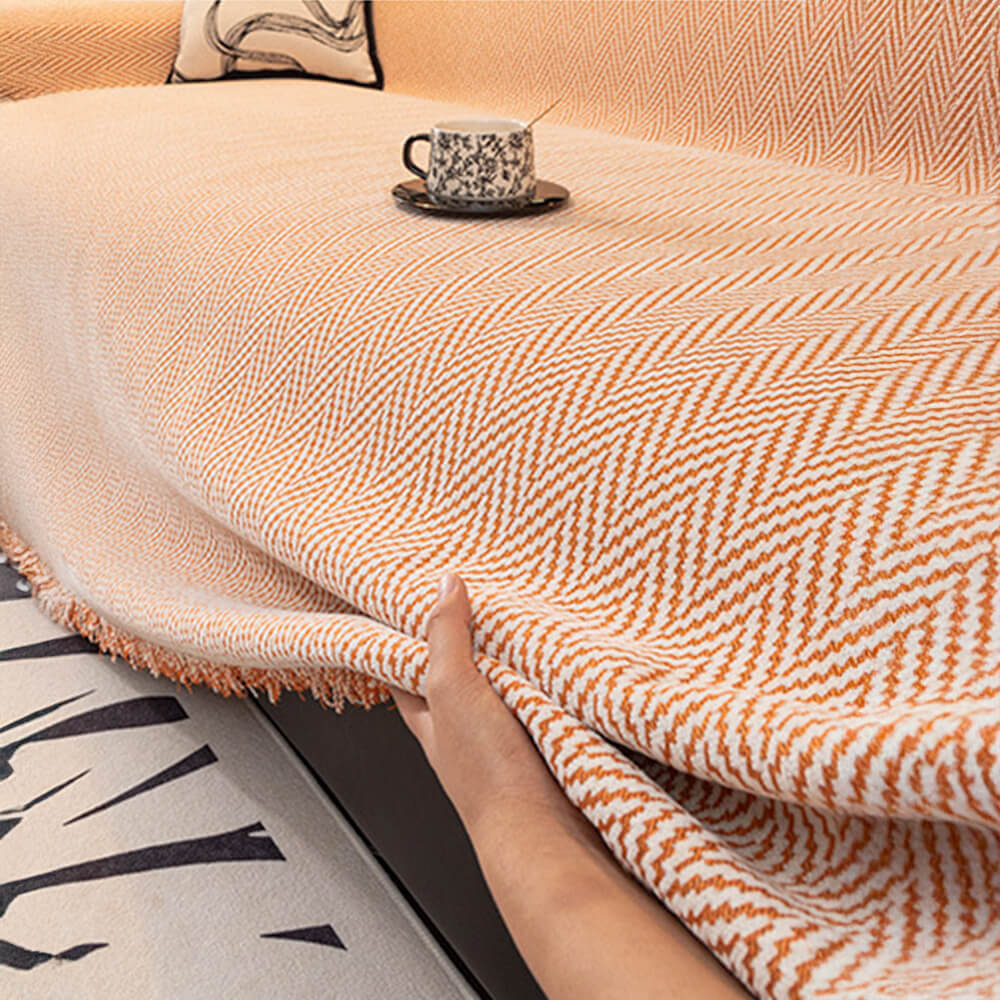 Premium Herringbone Chenille Fringe Full Coverage Couch Cover - Image 2