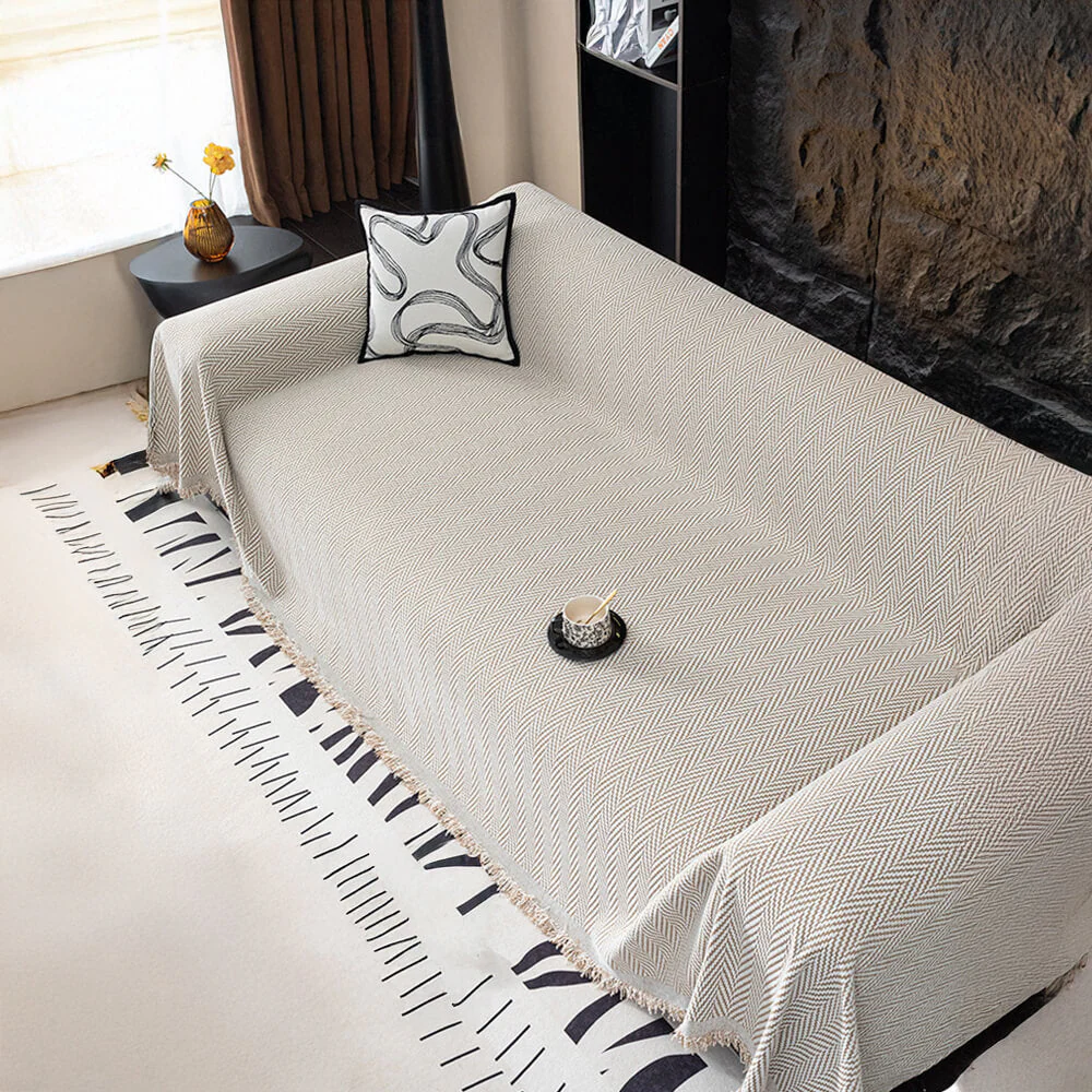 Premium Herringbone Chenille Fringe Full Coverage Couch Cover - Image 4