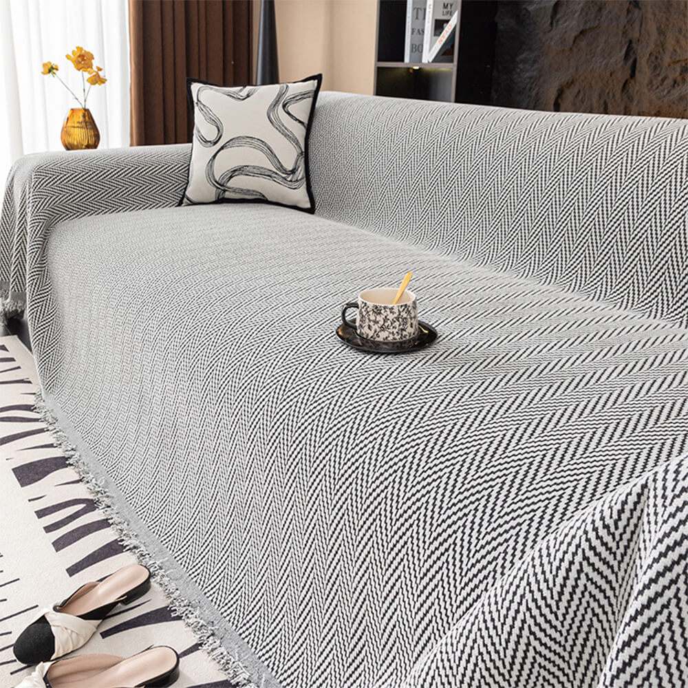 Premium Herringbone Chenille Fringe Full Coverage Couch Cover - Image 6