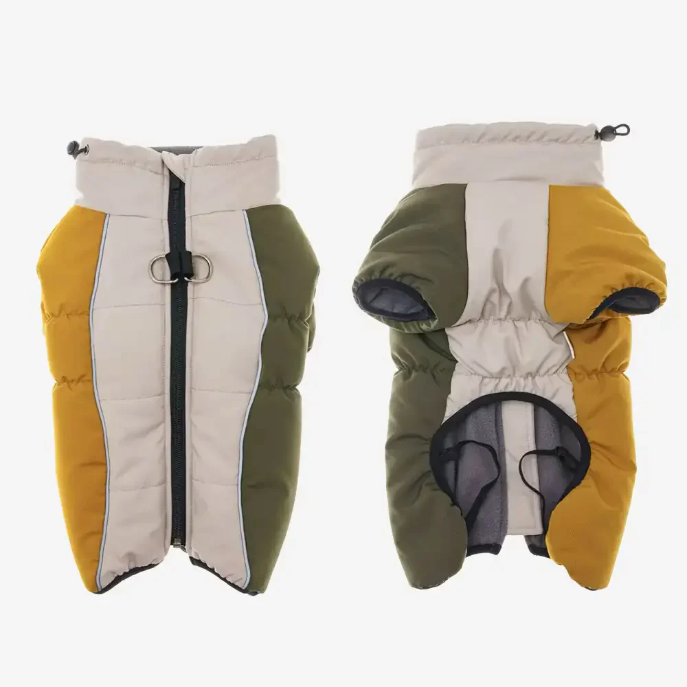 Retro Color-Block Fleece-Lined Warm Dog Coat with Leash Buckle - Image 3