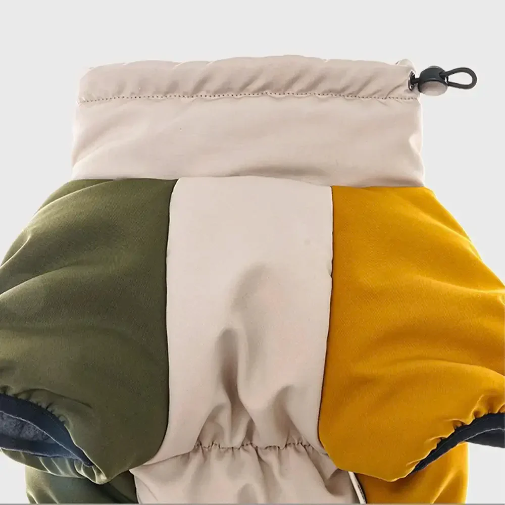 Retro Color-Block Fleece-Lined Warm Dog Coat with Leash Buckle - Image 5
