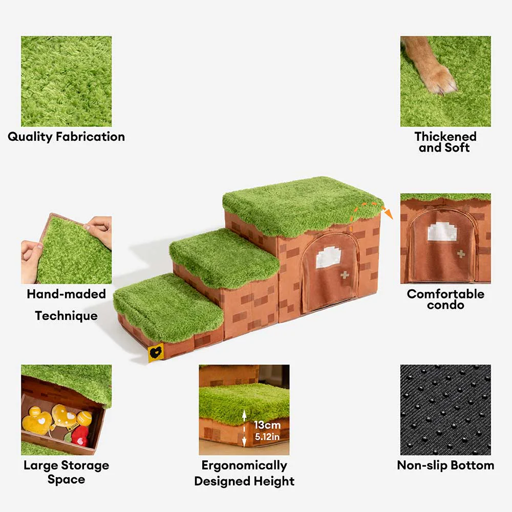 Retro Pixel Handcrafted Foldable Pet Stairs With Storage - Blocky PawGame - Image 6
