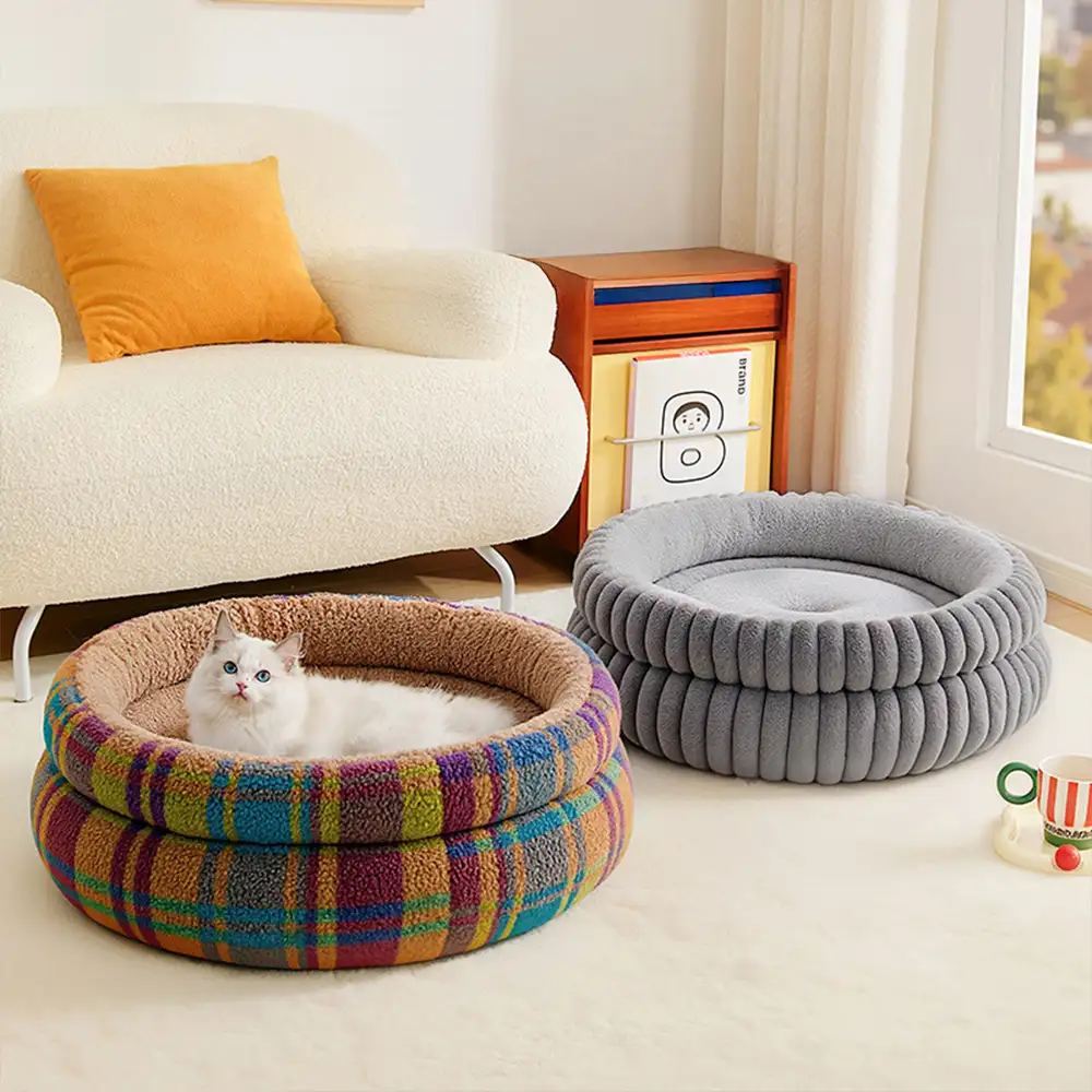Round Plush Comfort Dog Bed With Raised Sides - Cuddling Bed - Image 3