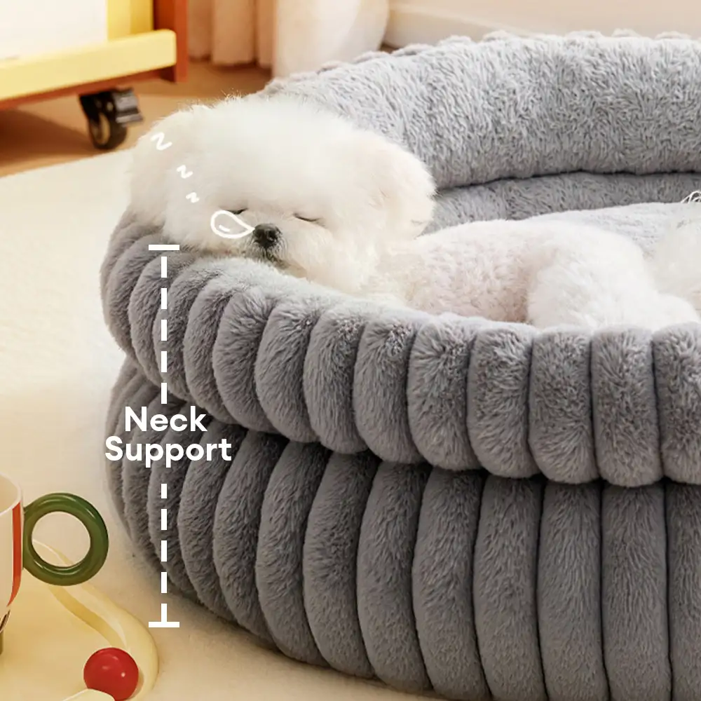 Round Plush Comfort Dog Bed With Raised Sides - Cuddling Bed - Image 4