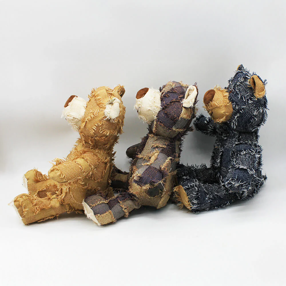 Rustic Denim Plush Durable Chewable Squeaky Dog Toy Bear - Image 10