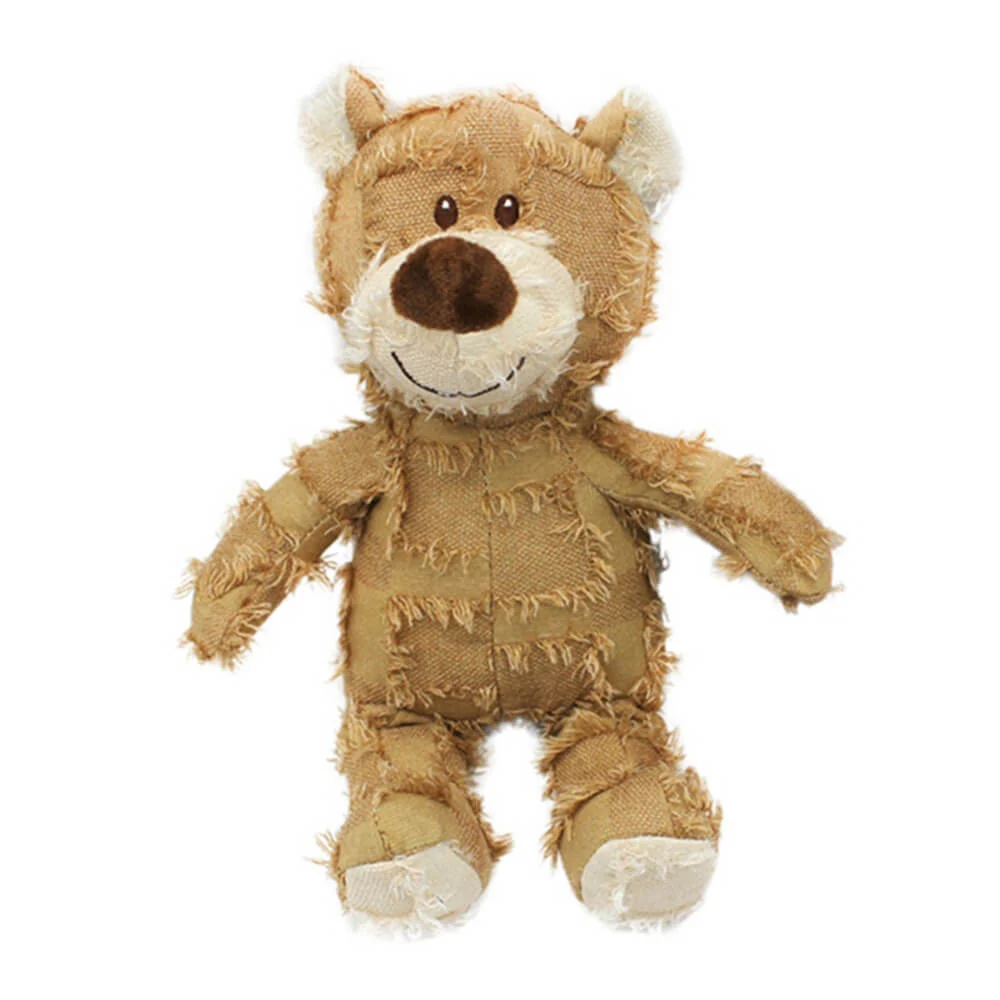 Rustic Denim Plush Durable Chewable Squeaky Dog Toy Bear - Image 2