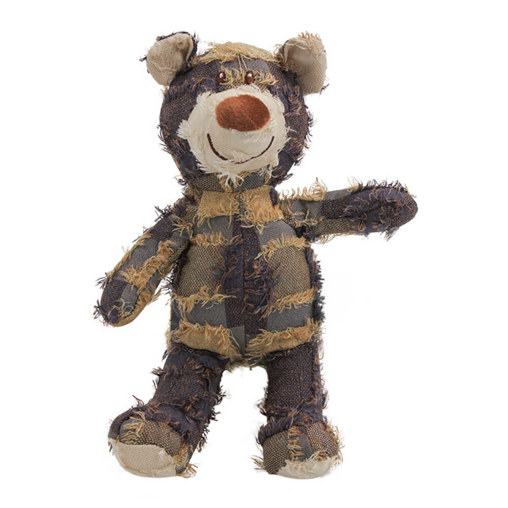 Rustic Denim Plush Durable Chewable Squeaky Dog Toy Bear - Image 3