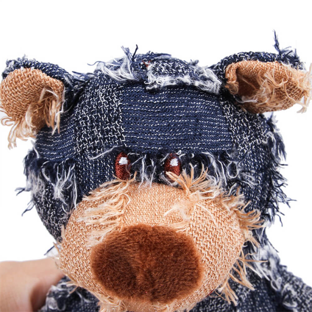 Rustic Denim Plush Durable Chewable Squeaky Dog Toy Bear - Image 9