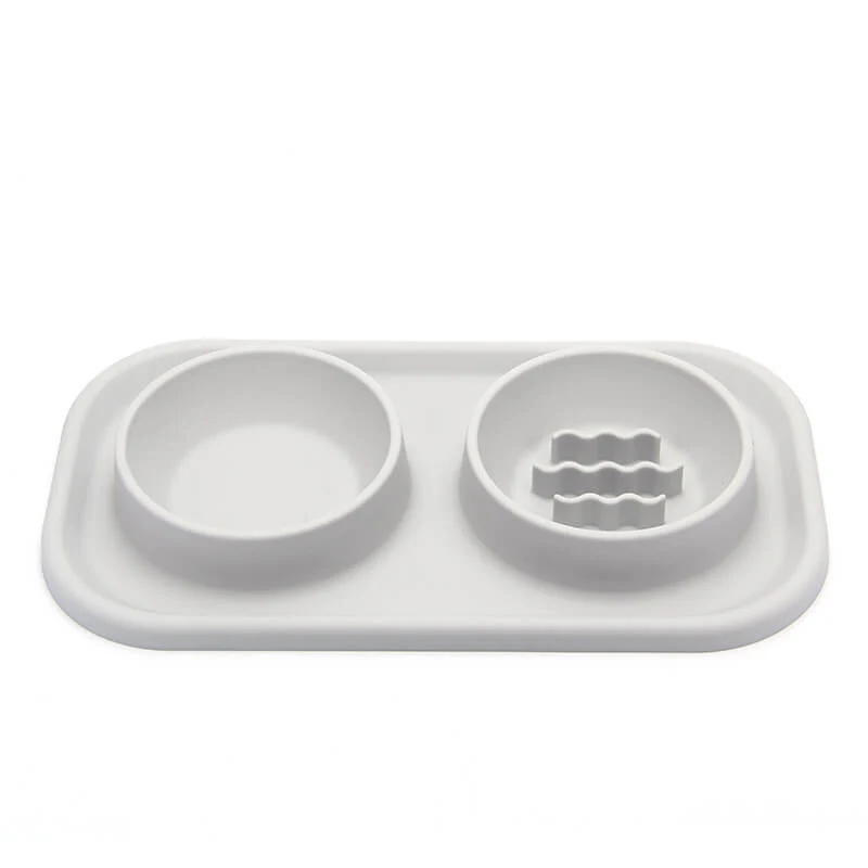 Silicone Dual Bowl Slow Feeder Pet Bowl - Image 5
