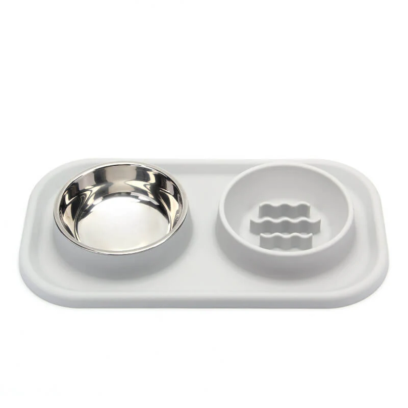 Silicone Dual Bowl Slow Feeder Pet Bowl - Image 6