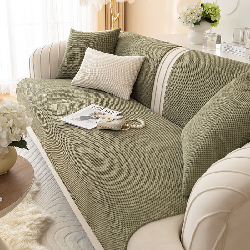 Simple Solid Colour Plush Furniture Protector Couch Cover - Image 4
