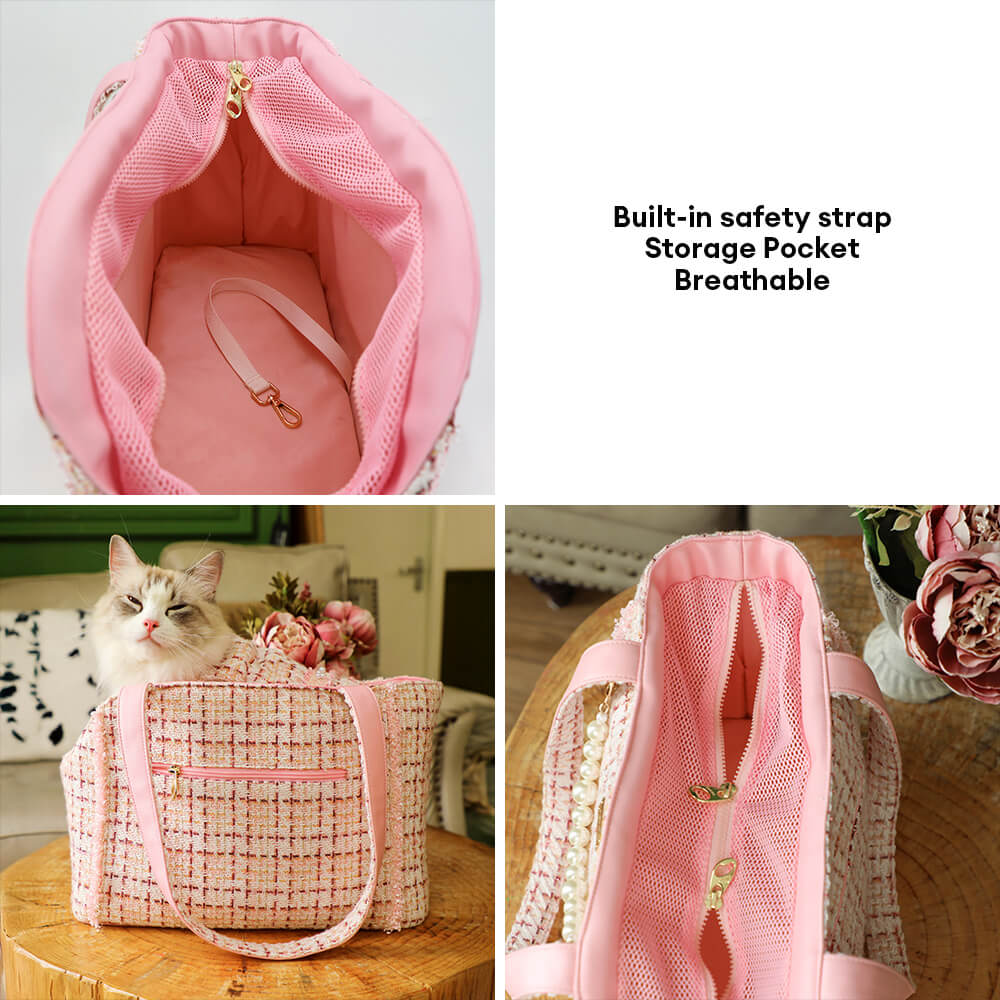 Soft Tweed Luxury Chequered Lightweight Dog & Cat Carrier Bag - Image 3