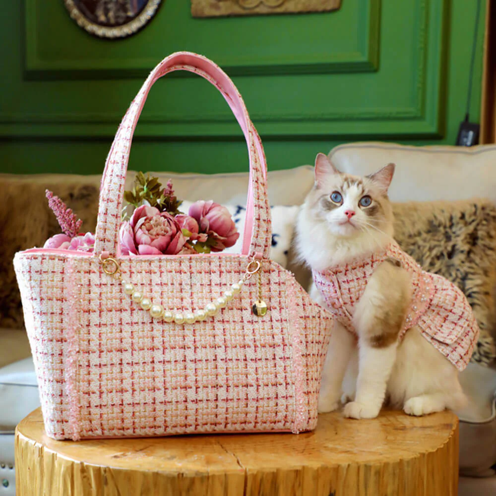 Soft Tweed Luxury Chequered Lightweight Dog & Cat Carrier Bag - Image 5
