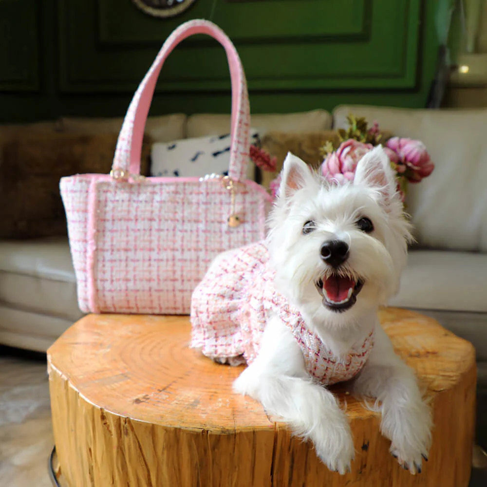 Soft Tweed Luxury Chequered Lightweight Dog & Cat Carrier Bag - Image 7