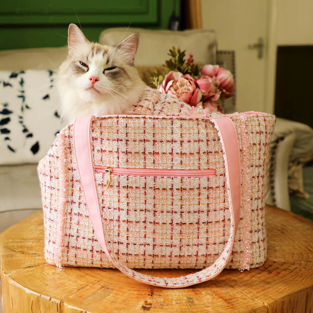 Soft Tweed Luxury Chequered Lightweight Dog & Cat Carrier Bag - Image 8