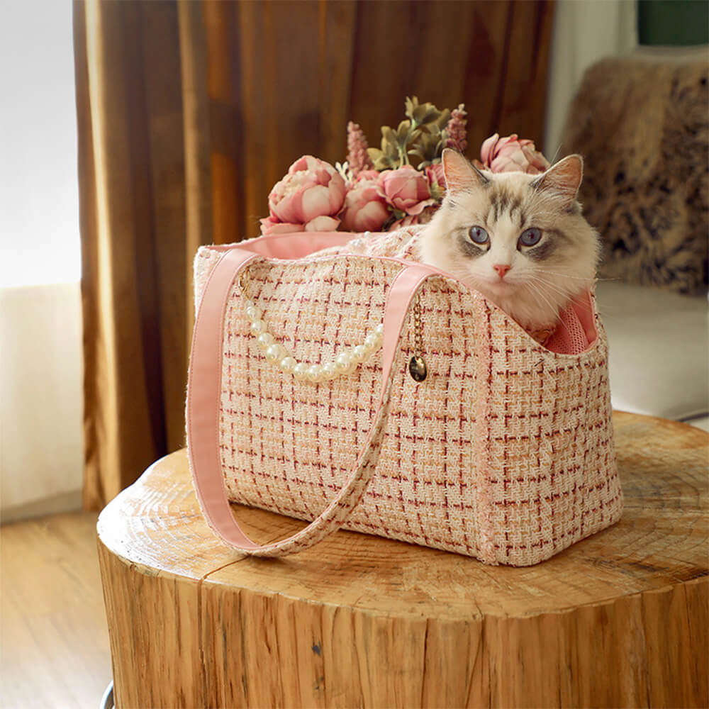 Soft Tweed Luxury Chequered Lightweight Dog & Cat Carrier Bag - Image 9