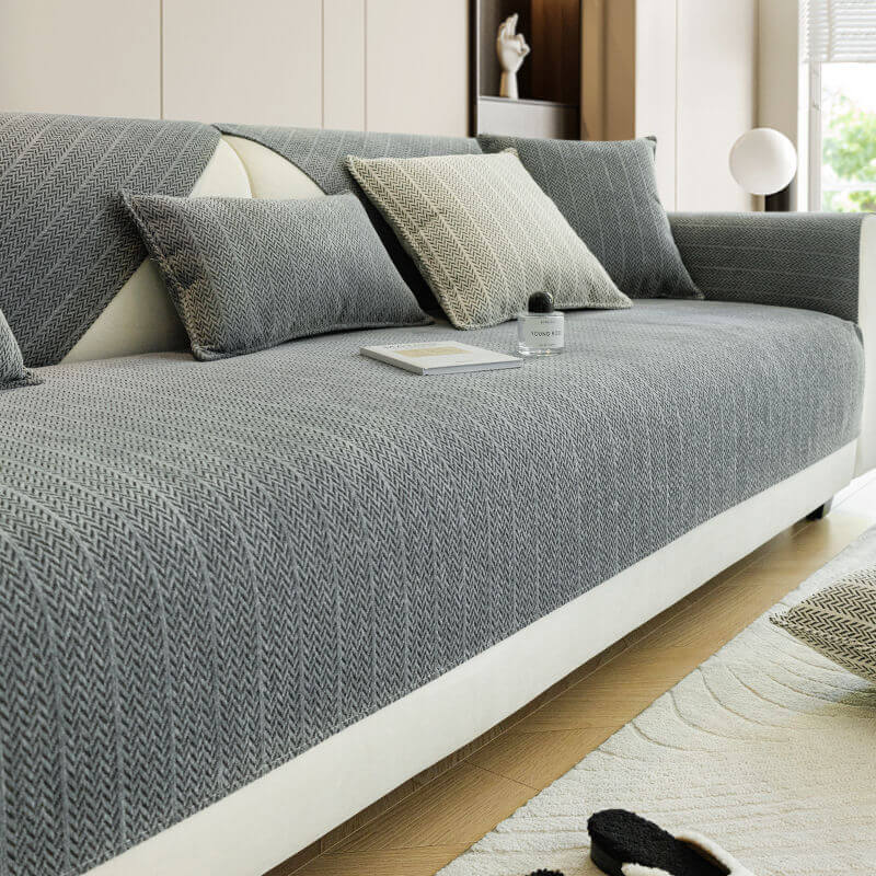 Solid Colour Chenille Anti-scratch Herringbone Couch Cover - Image 3