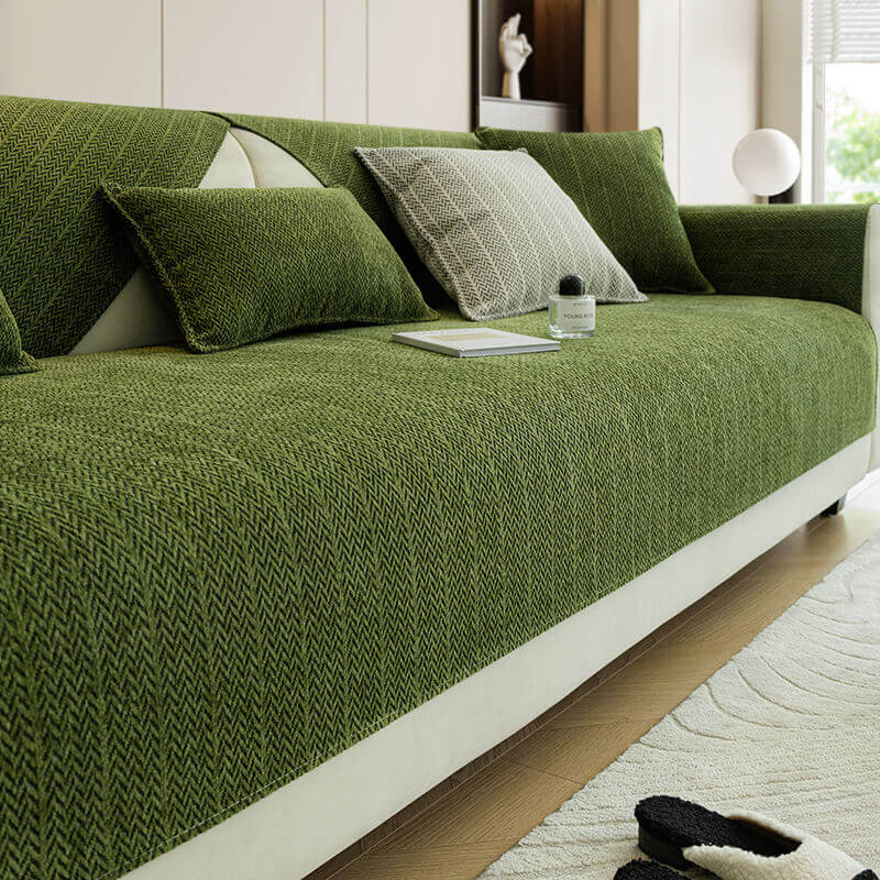 Solid Colour Chenille Anti-scratch Herringbone Couch Cover - Image 4
