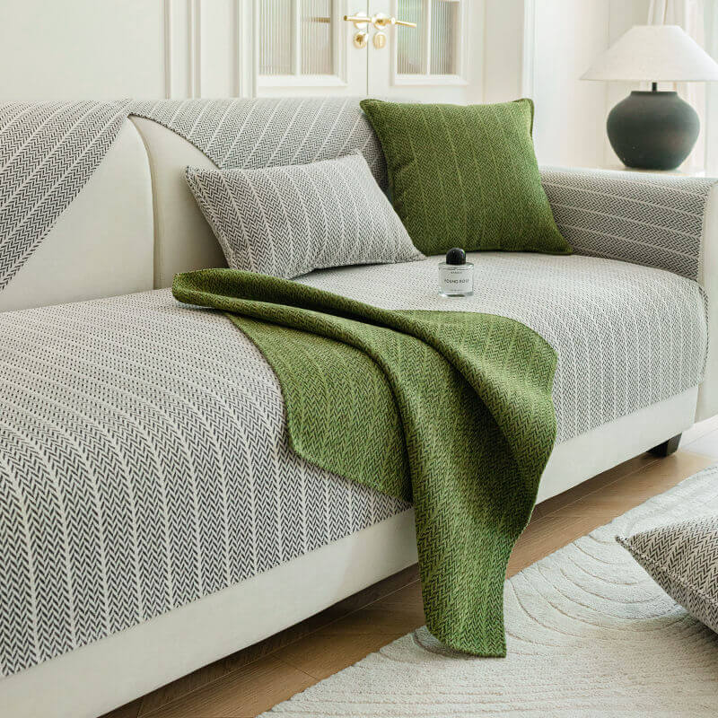 Solid Colour Chenille Anti-scratch Herringbone Couch Cover - Image 5