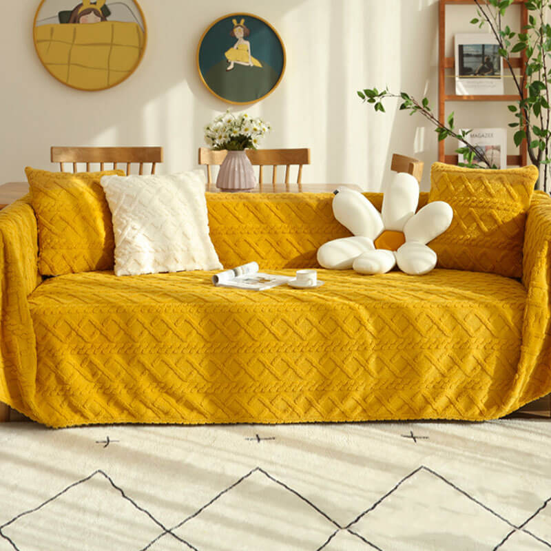 Solid Colour Fleece Furniture Protector Couch Cover - Image 3