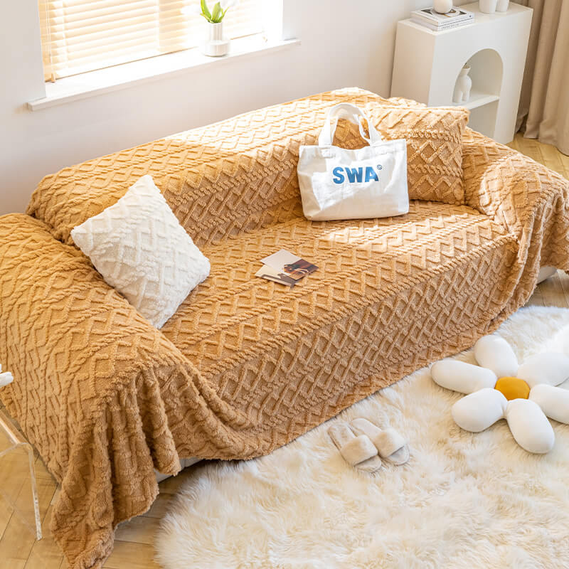 Solid Colour Fleece Furniture Protector Couch Cover - Image 4