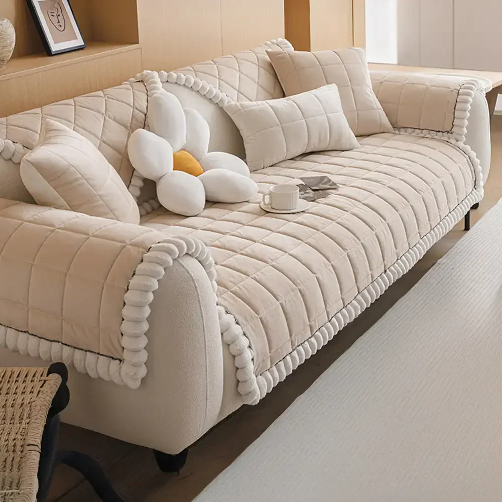 Square Short Plush Simple Sofa Protection Non-Slip Couch Cover - Image 10