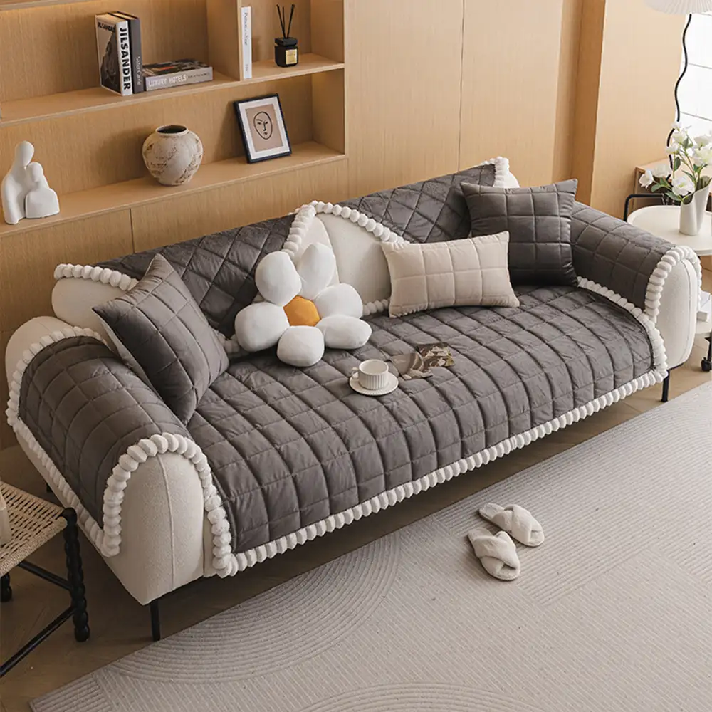 Square Short Plush Simple Sofa Protection Non-Slip Couch Cover - Image 3