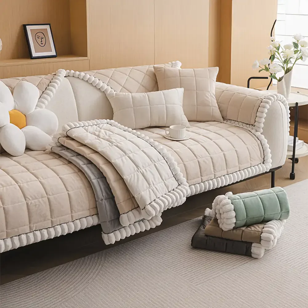 Square Short Plush Simple Sofa Protection Non-Slip Couch Cover - Image 9