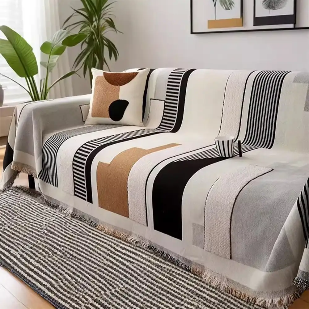 Stripe Art Scratch Resistant Chenille Multifunctional Sofa Protector Couch Cover - Image 2