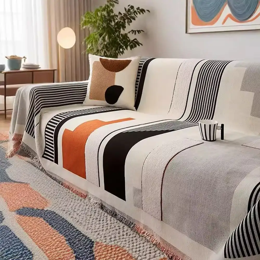 Stripe Art Scratch Resistant Chenille Multifunctional Sofa Protector Couch Cover - Image 3