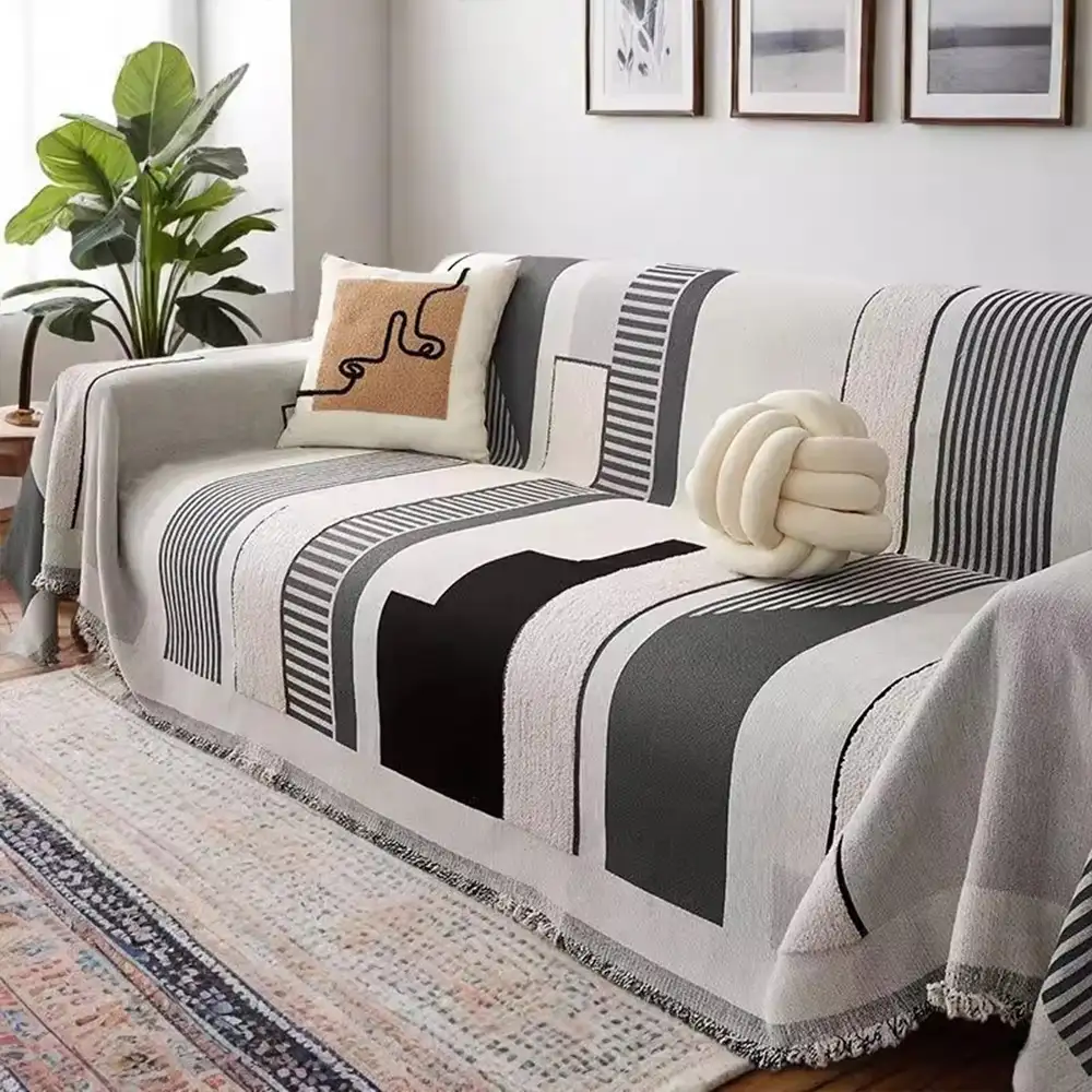 Stripe Art Scratch Resistant Chenille Multifunctional Sofa Protector Couch Cover - Image 4